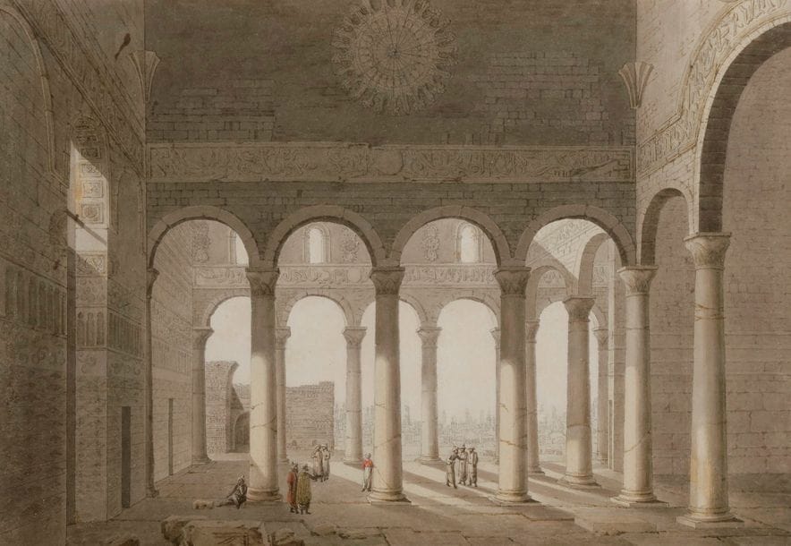 BIKEL (actif au début du XIXe) 
Vue d’une salle de palais arabe au Caire
Aquarelle, plume et encre brune 
19,5 x 28 cm