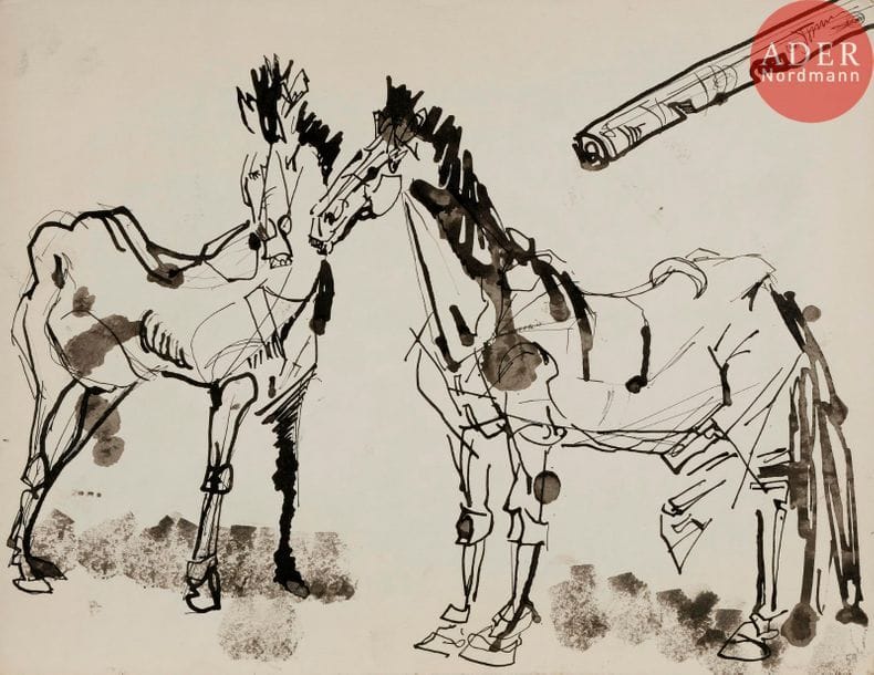 Roberto ALTMANN [cubain] (né en 1942)
Deux chevaux, 1959
Encre.
Datée en bas à droite.
24 x 32 cm