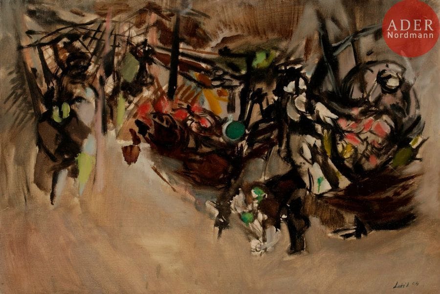 Jean-Claude LATIL (né en 1932)
Marché, 1964
Huile sur toile.
Signée et datée en bas à droite.
54 x 81 cm