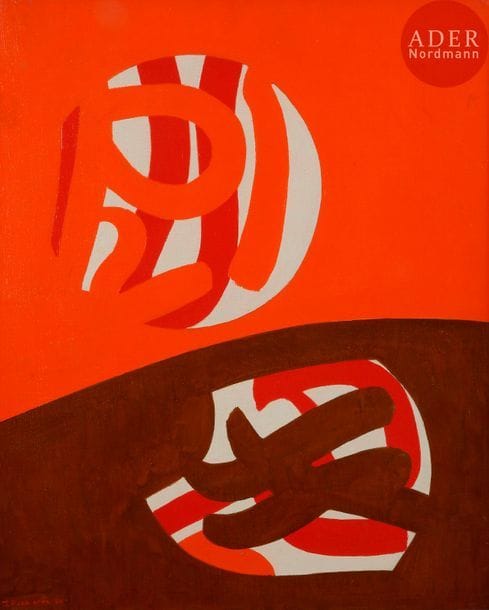 James PICHETTE (1920-1996)
Deux mondes, 1974-75
Huile sur toile.
Signée et datée en bas à gauche.
Signée et datée au dos.
46 x 38 cm
