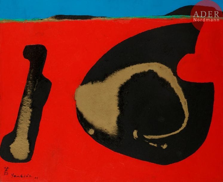 Kenji YOSHIDA [japonais] (1924-2009)
La Vie, 1992
Acrylique et peinture or sur toile.
Signée et datée en bas à gauche.
Signée, datée et titrée au dos.
60 x 73 cm

Provenance : 
Art for Offices, The Galleries, Londres (étiquette au dos).