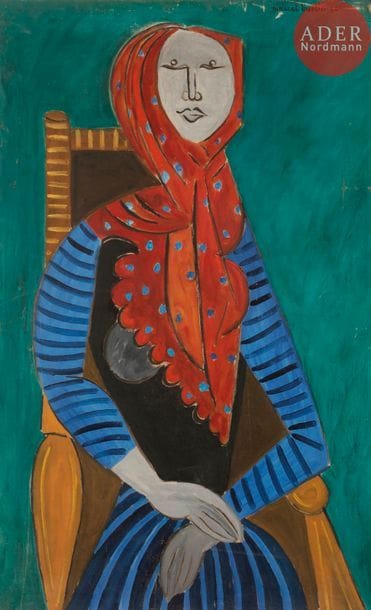 Marcel BURTIN (1902-1979)
Femme au fauteuil, 1946
Huile sur toile.
Signée et datée en haut à droite.
(Griffures).
116 x 73 cm
