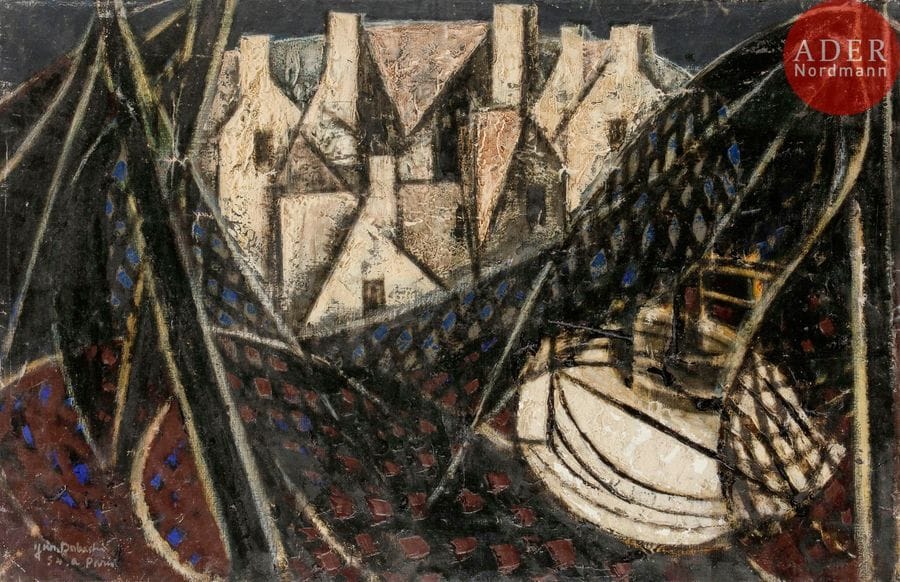 Jun DOBASHI [japonais] (1910-1975)
Paysage, 1954
Huile sur toile.
Signée et datée en bas à gauche.
(Manques).
60 x 92 cm