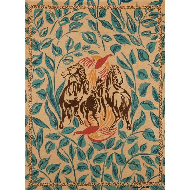 D’APRÈS UN CARTON DE RAOUL DUFY (1877-1953)
Chevaux et oiseaux de feu
Toile imprimée. Marquée en bas à droite D’après un carton de Raoul DUFY. 116,5 x 85 cm