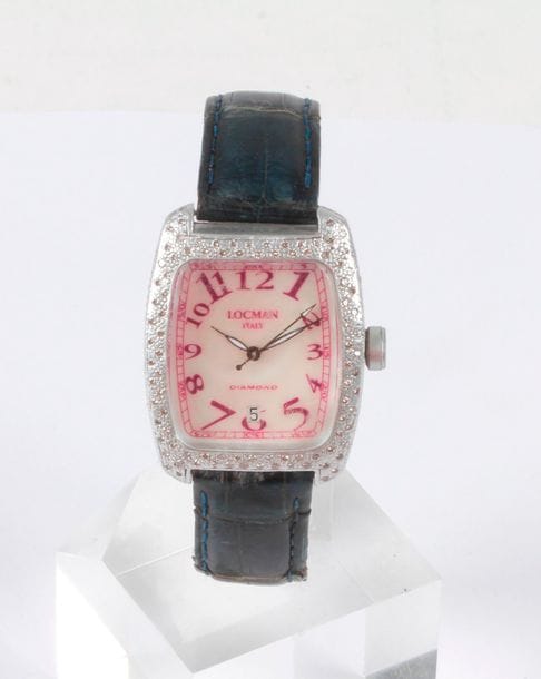 LOCMAN. Montre bracelet d'homme en aluminium sertie de petits diamants.

Mouvement à quartz, bracelet en cuir.