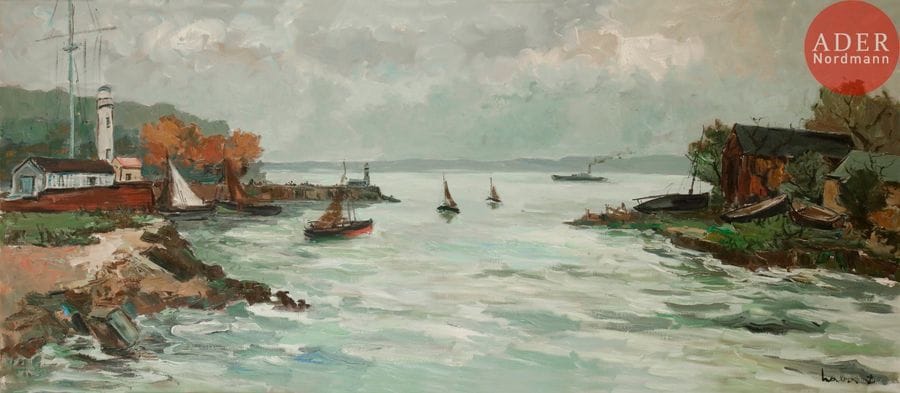 Fernand HERBO (1905-1995)
Port de Honfleur
Huile sur toile.
Signée en bas à droite.
84 x 190 cm
