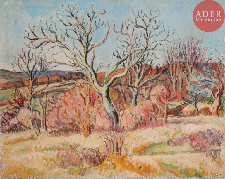 Louis NEILLOT (1898-1973)
Les Friches, 1948
Huile sur toile.
Signée et datée en bas à droite.
Signée et titrée sur le châssis.
81 x 100 cm

Expositions : 
- Salon des Tuileries, Paris, 1948.
- Galerie Hermann, Paris, 1948.
- Centre culturel Valery Larbaud, Vichy, 1976, n°11.
- Galerie d'Art de la Place Beauvau, Paris, 1981.
- Galerie Ror-Volmar, Vivhy, 1981.
- Billy, 1987.
- Paris, 1993.

Bibliographie : 
Collette Manigand-Neillot et Juliette Constantin-Neillot, Louis Neillot Catalogue Raisonné, 1997, numéro 550 reproduit p. 92.
