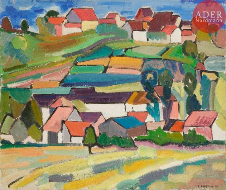 Juliette CHOPIN (né en 1931)
La Roche Bransat
Huile sur toile.
Signée et datée en bas à droite.
60 x 73 cm