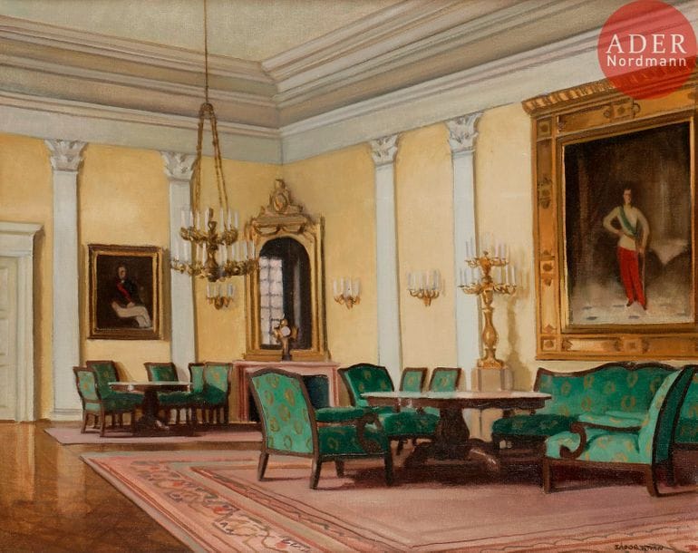 Istvan ZADOR (1882-1963)
Intérieur bourgeois
Huile sur toile.
Signée en bas à droite.
55 x 68 cm