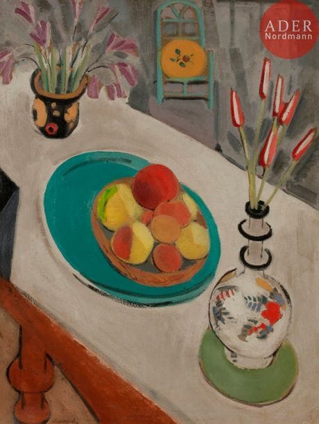 Jean Raoul CHAURAND-NAURAC (1878-1948)
Nature morte au plateau vert, 1919
Huile sur toile.
Signée et datée en bas à gauche.
(Rentoilée).
65 x 50 cm