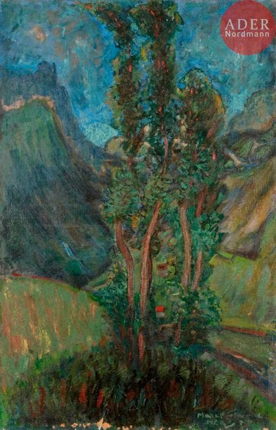 Marek SZWARC (1892-1958)
Paysage aux arbres, vers 1930
Huile sur toile.
Signée et datée en bas à droite.
(Manques en pied).
100 x 65 cm