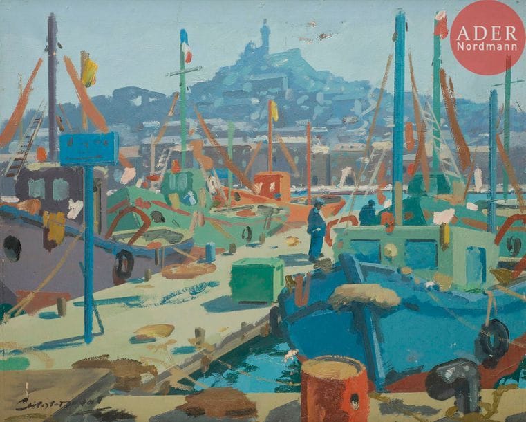 Raymond CRETOT-DUVAL (1895-1986)
Port de Marseille
Huile sur toile.
Signée en bas à gauche.
(Restaurations).
49,5 x 61 cm