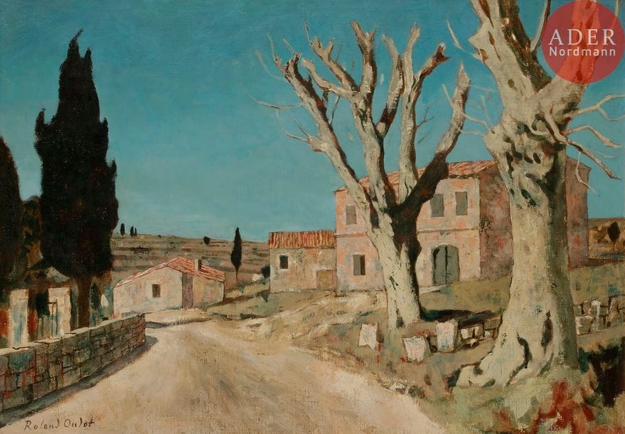 Roland OUDOT (1897-1981)
Route aux platanes à Mougins
Huile sur toile.
Signée en bas à gauche. 
65 x 92 cm

Exposition : 
Roland Oudot, Maison des Arts, Château de la Jansonne à Raphële-les-Arles (étiquette au dos).