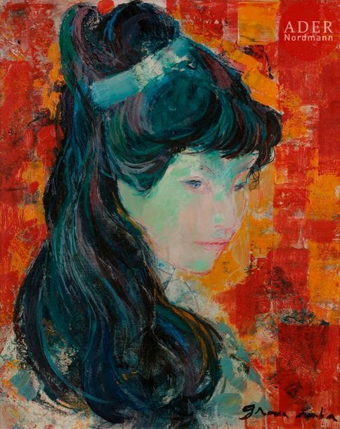 Emilio GRAU-SALA (1911-1975)
Profil de jeune femme, 1962
Huile sur toile.
Signée en bas à droite.
Signée et datée au dos.
41 x 33 cm