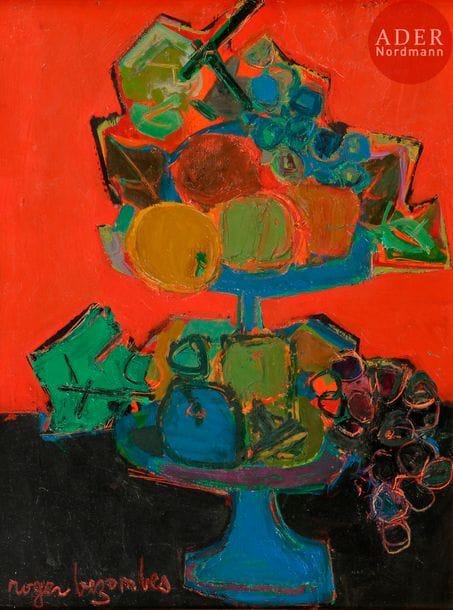 Roger BEZOMBES (1913-1994)
Le Porte fruits
Huile sur panneau.
Signée en bas à gauche.
Signée et titrée au dos.
35,5 x 27 cm