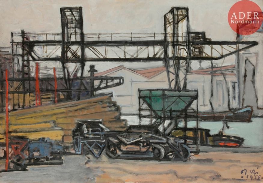 ORAZI (1906-1979)
Grande grue noire sur la Seine, 1958
Huile sur toile.
Signée et datée en bas à droite.
64 x 91 cm

Exposition : 
Orazi, Galleria dell'Annunciata, Milan, 
21 février - 12 mars 1959, n°31 (étiquette au dos).