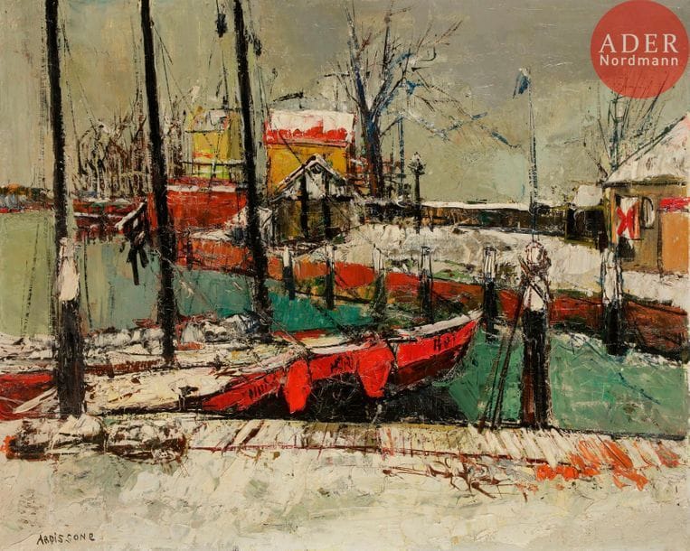 Yolande ARDISSONE (née en 1927)
Hollande, port en hiver
Huile sur toile.
Signée en bas à gauche.
65 x 81 cm