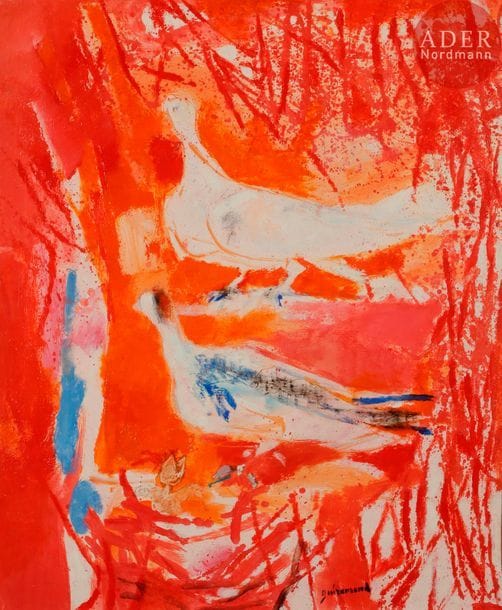 Paul GUIRAMAND (1926-2007)
Les Deux Colombes
Huile sur toile.
Signée en bas à droite.
65 x 54 cm

Bibliographie : 
Éric Mercier, La Jeune peinture, Années 50, Tome I, L'Alternative figurative, Zurich, Artacatos, 2010, reproduit p. 381.