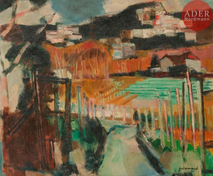 Paul GUIRAMAND (1926-2007)
Village dans les vignes
Huile sur toile.
Signée en bas à droite.
46 x 55 cm