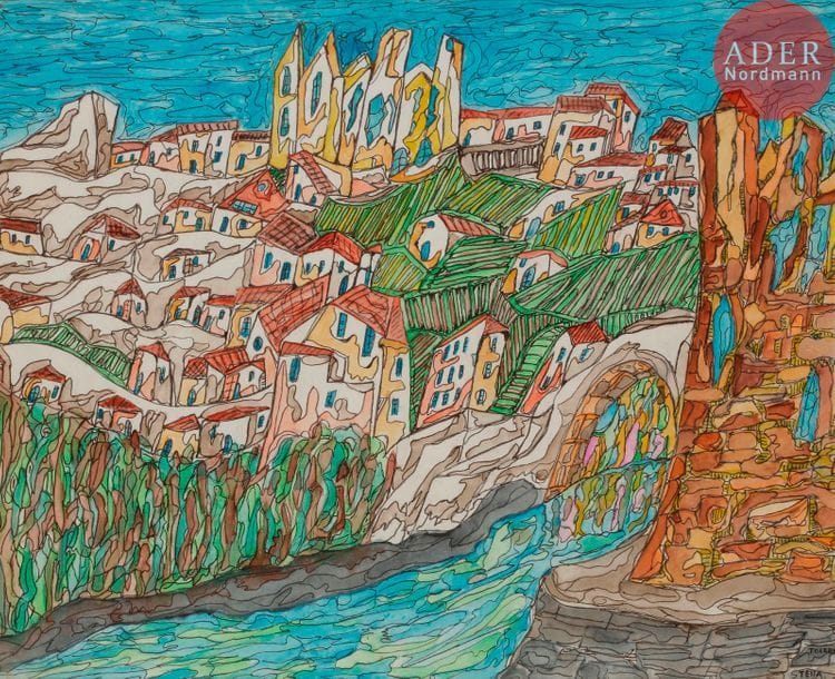 Garcia TELLA (1906-1983)
Toledo, 1978
Encre et aquarelle.
Signée en bas à droite.
46,5 x 57,5 cm
