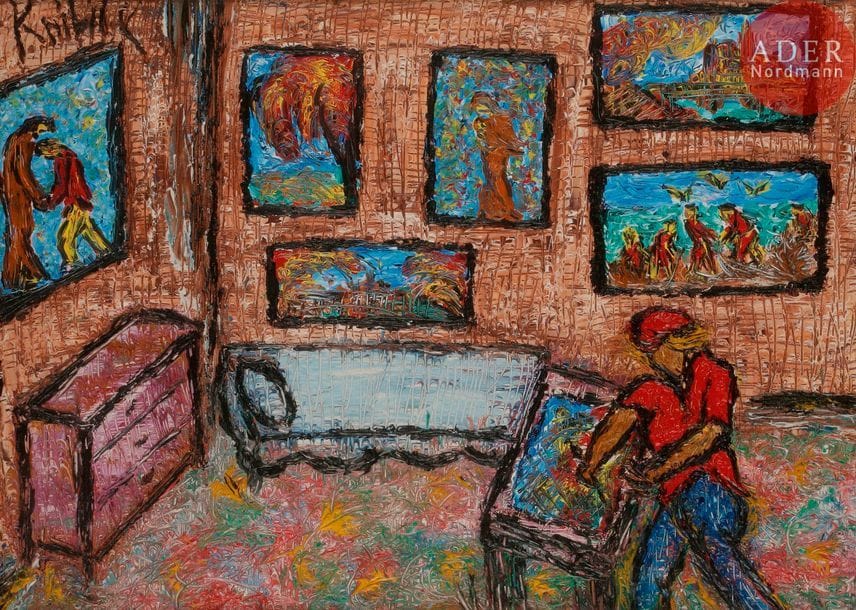 *Antoine KNIBILY (né en 1920)
Le Peintre dans son atelier
Huile sur toile.
Signée en haut à droite.
60 x 81 cm