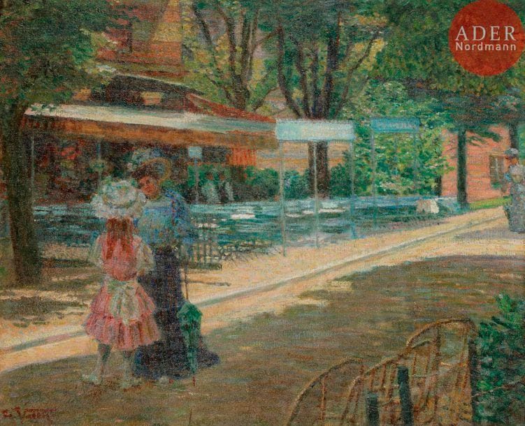 Ludovic VALLÉE (1864-1939)
Promenade au jardin
Huile sur carton.
Signée en bas à gauche.
61 x 74,5 cm