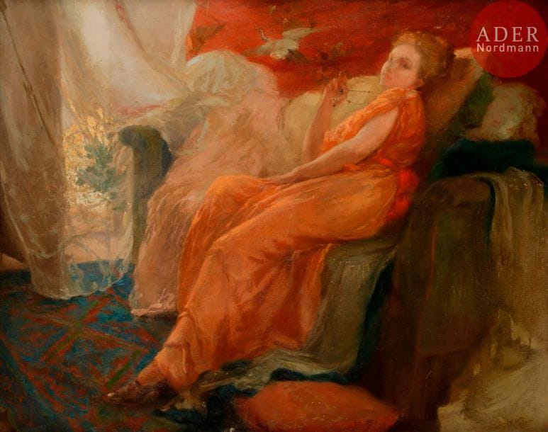Henry Émile VOLLET (1861-1945)
Femme dans un boudoir oriental
Huile sur toile.
Signée en bas à droite.
80 x 100 cm