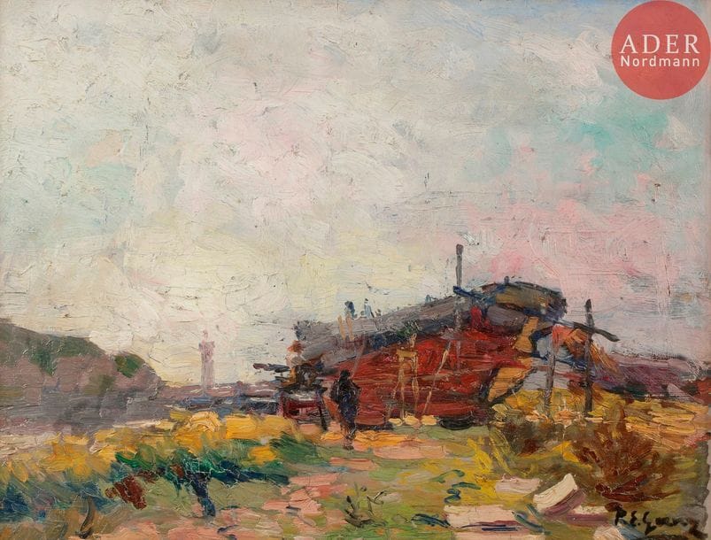 Paul-Elie GERNEZ (1888-1948)
Bateau au calfatage
Huile sur panneau.
Signée en bas à droite.
34 x 26 cm
