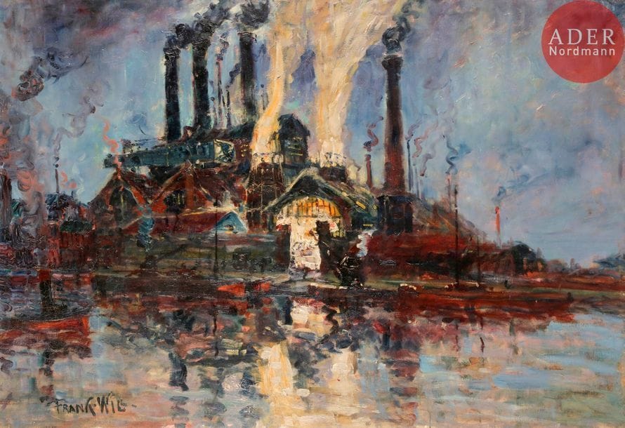 FRANK-WILL (1900-1951)
Usine la nuit
Huile sur toile.
Signée en bas à gauche.
81 x 116 cm