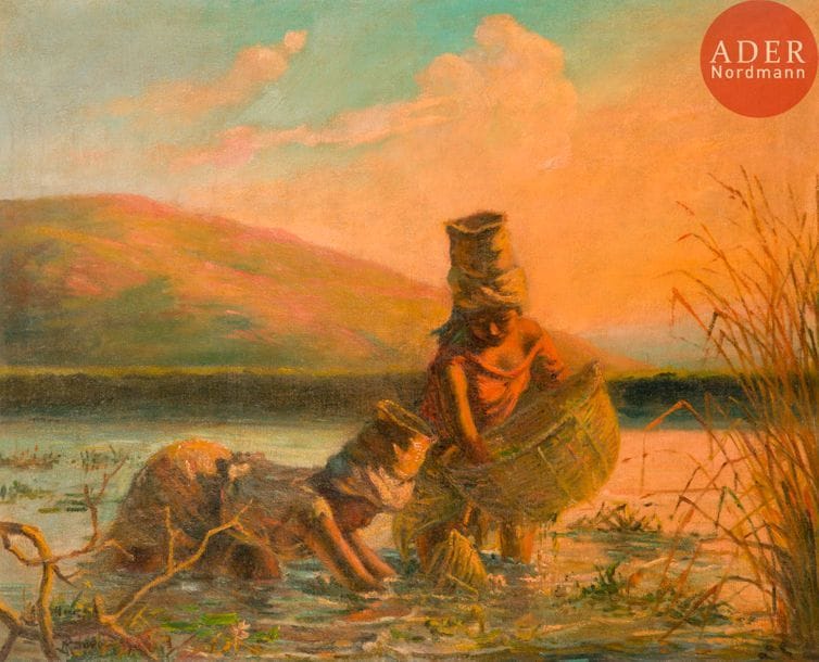 Henri RATOVA (1881-1929)
Pêcheurs malgaches
Huile sur toile.
Signée en bas à gauche.
52 x 64 cm