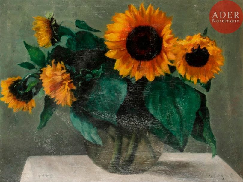 *Arthur SEGAL (1875-1944)
Les Tournesols, 1940
Huile sur carton.
Signée en bas à droite.
Datée en bas à gauche.
63 x 82 cm