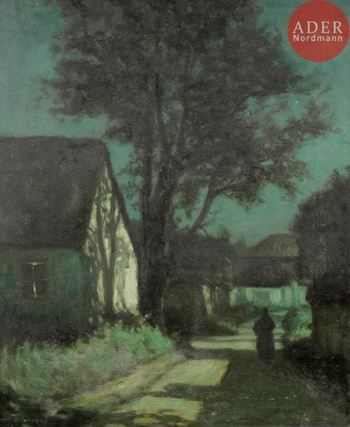 François Charles CACHOUD (1866-1943)
Rue de village au crépuscule
Huile sur toile.
Signée en bas à gauche.
65 x 54 cm