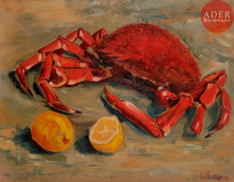 Paul VAN RYSSEL (1828-1909)
Le Crabe, 1903
Huile sur carton.
Monogrammée et datée en bas à droite.
25 x 32 cm

Exposition : 
Union Saint Lucas, Amsterdam (étiquette au dos).