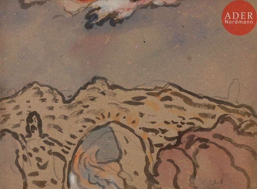 *Louis VALTAT (1869-1952)
Montagne à Collioure, vers 1896
Encre et aquarelle.
Monogrammée en bas à droite.
30 x 40.5 cm

Un avis d’inclusion aux Archives de l’Association des Amis de Louis Valtat sera remis à l’acquéreur.