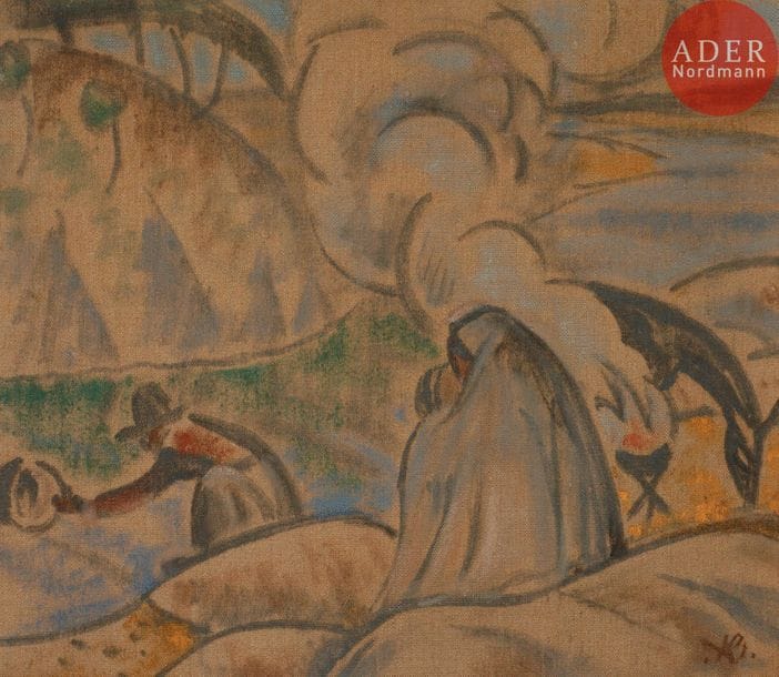 Adolphe Marie BEAUFRÈRE (1876-1960)
Famille de paysans
Huile sur toile.
Monogrammée en bas à droite.
(Rentoilée).
33.5 x 39 cm