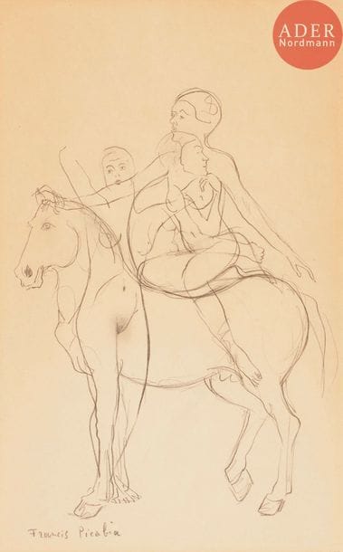 Francis PICABIA (1879-1953)
Cheval aux trois personnages, série des « Transparences », vers 1929-1930
Crayon noir.
Signé en bas à gauche.
30 x 19 cm

Un certificat du Comité Picabia en date du 28 septembre 2018 sera remis à l’acquéreur.