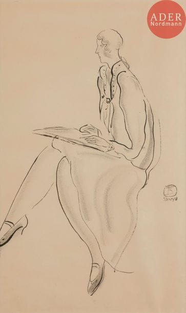 SANYU (CHANG YU) (1901-1966)
Femme assise lisant
Encre.
Signée sur la droite.
41 x 24.5 cm

Provenance : Galerie Jean-Claude Riedel, Paris. Acquis auprès de cette dernière au début des années 1980 par l'actuel propriétaire. 
Cette œuvre est enregistrée sous le numéro d’archive D2074 au Catalogue Raisonné de Sanyu rédigé par Mme Rita Wong.