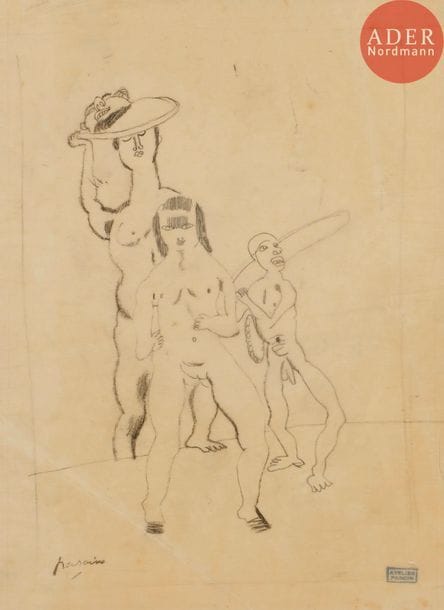 Julius Pincas, dit Jules PASCIN (1885-1930)
Trois personnages nus
Crayon sur calque.
Porte les timbres de la signature et de l’atelier l’atelier (Lugt 2014a et 2014b).
(Plis et taches).
27.5 x 18.5 cm

Nous remercions le comité Pascin d'avoir confirmé l'authenticité de cette œuvre.