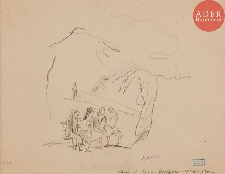 Julius Pincas, dit Jules PASCIN (1885-1930)
Femmes assises - Études de personnages, 1924
Crayon noir double-face.
Porte les timbres de l’atelier (Lugt 2014a et 2014b).
20 x 26 cm

Nous remercions le comité Pascin d'avoir confirmé l'authenticité de cette œuvre.