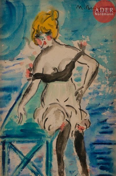 *Madeleine BERLY DE VLAMINCK (1896-1953)
Fille de joie
Aquarelle.
Signée en haut à droite.
28 x 20 cm