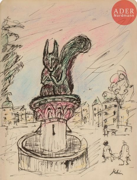 Alfred KUBIN (1877-1959)
Fontaine à l’écureuil, vers 1942
Encre et crayons de couleurs.
Signé en bas à droite.
25 x 20 cm