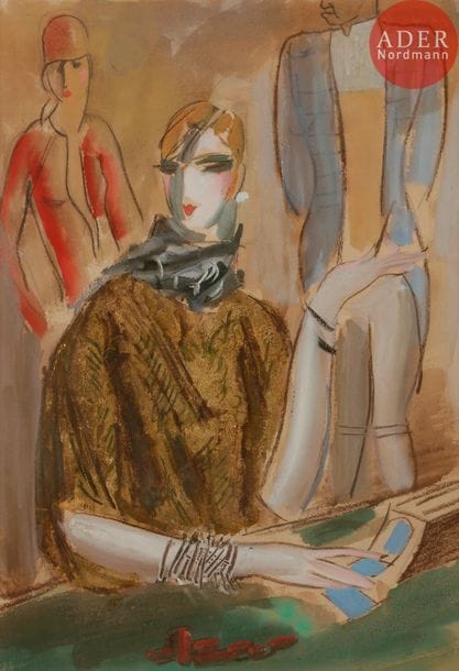 Milivoy UZELAC (1897-1977)
Au casino
Gouache, fusain et peinture or sur papier.
Signé au dos.
50 x 35 cm