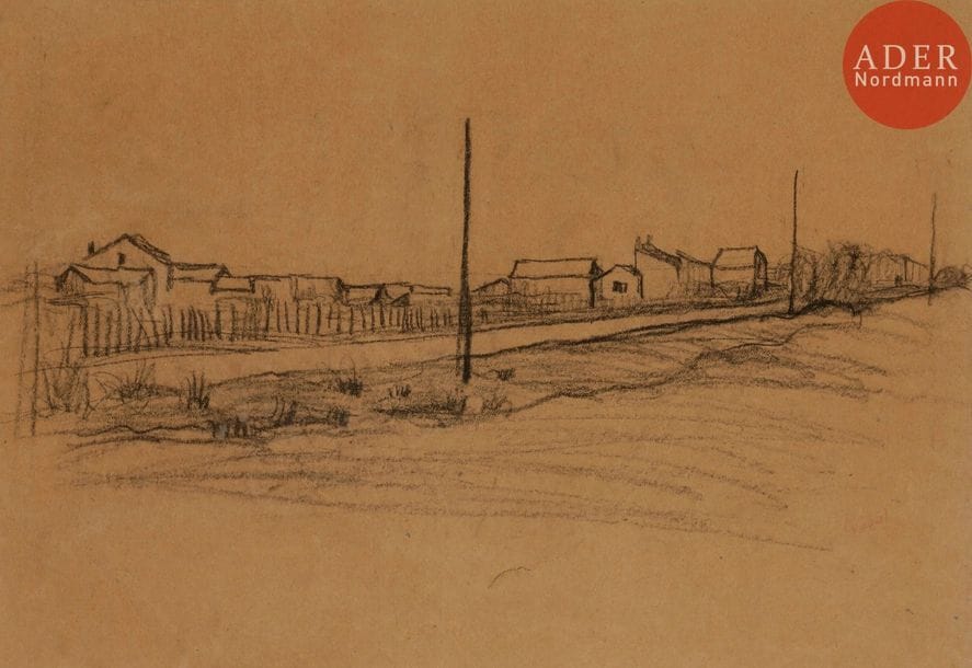 Joseph ROSSI (1892-1930)
Route de banlieue
Fusain.
Signé en bas à droite.
(Petite déchirure).
20.5 x 29 cm