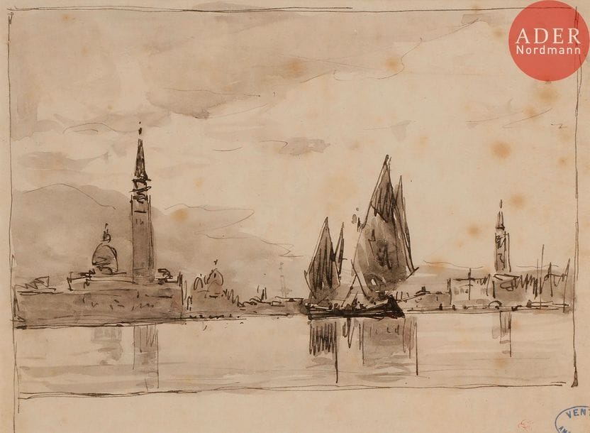 Amédée ROSIER (1831-1898)
Venise, le Grand Canal
Encre et lavis d’encre.
Porte le timbre de la vente de l’atelier en bas à droite (Lugt 2149).
(Rousseurs).
16.5 x 24 cm