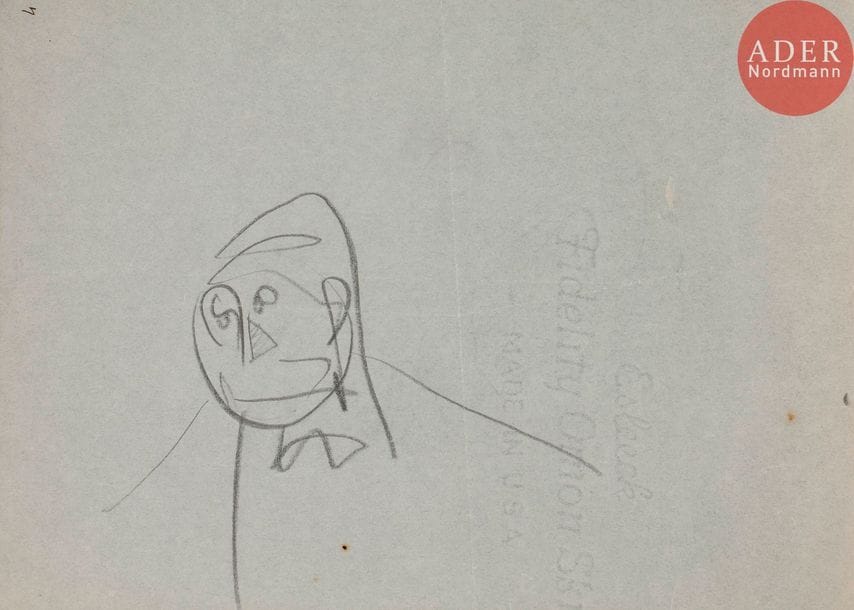 Antoine de SAINT-EXUPÉRY (1900-1944)
Homme au nœud papillon - Profil
Crayon noir double-face sur papier Fidelity Onion Skin.
Non signé.
28 x 21.5 cm
