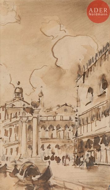 Amédée ROSIER (1831-1898)
Venise, palais sur le canal
Encre et lavis d’encre.
Porte le timbre de la vente de l’atelier en bas à droite (Lugt 2149).
16.5 x 9.5 cm