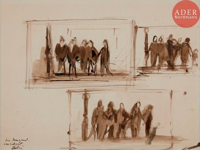 Jean HÉLION (1904-1987)
Études
Encre et aquarelle.
Signée et dédicacée en bas à gauche.
23 x 31 cm