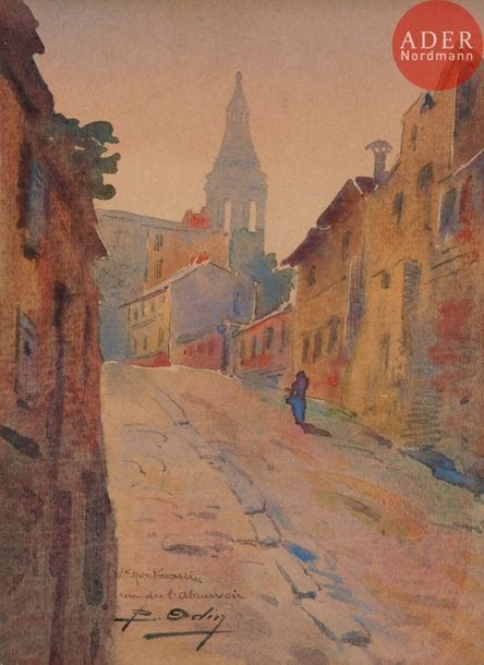 Blanche ODIN (1865-1957)
Vieux Montmartre, rue des Saules - rue de l’Abreuvoir
2 aquarelles.
Signées et situées.
(Rousseurs à l’une).
19 x 13.5 cm chacune