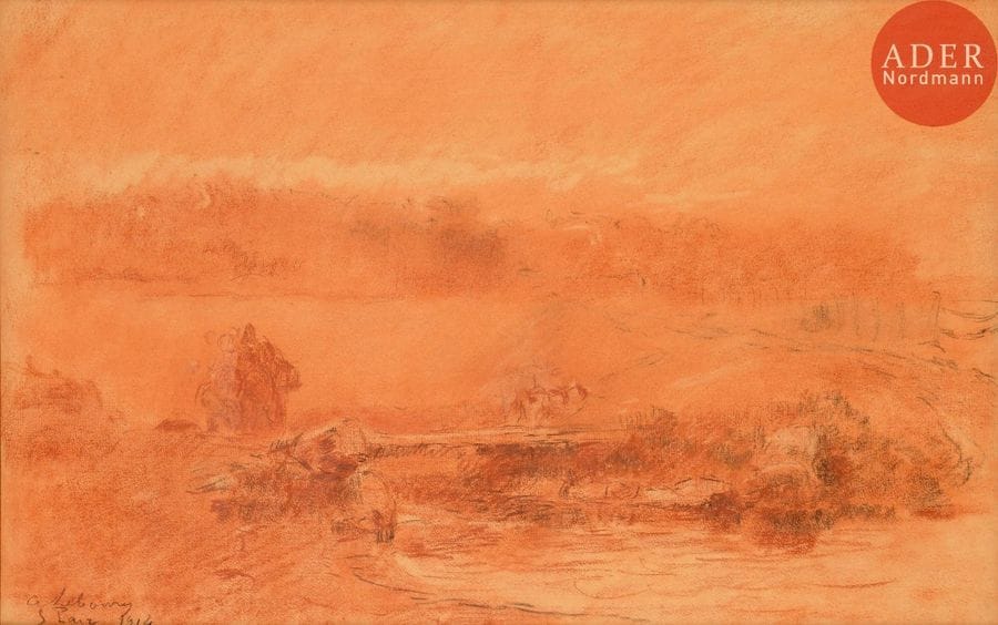 Albert LEBOURG (1849-1928)
Paysage à Saint-Pair, 1914
Fusain et sanguine.
Signé, daté et situé en bas à gauche.
31 x 49 cm