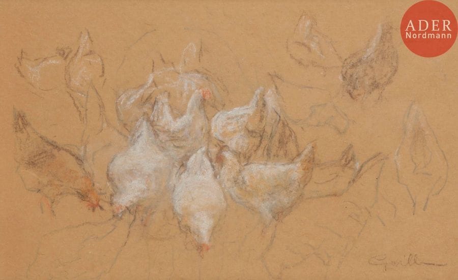 Armand GUILLAUMIN (1841-1927)
Au poulailler
Fusain et pastel.
Signé en bas à droite.
13.5 x 22 cm